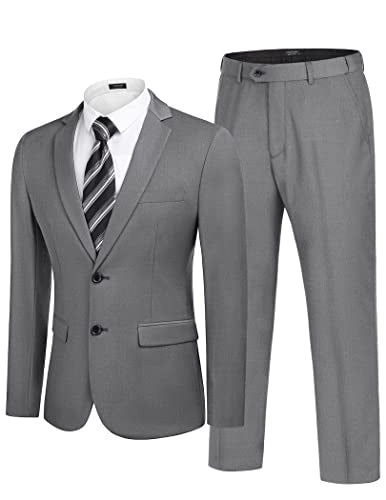 COOFANDY Men's 2 Piece Suits Slim Fit 2 Button Dress Suits Tuxedo Jacket Blazer Suit for Wedding Dinner Prom Grey
